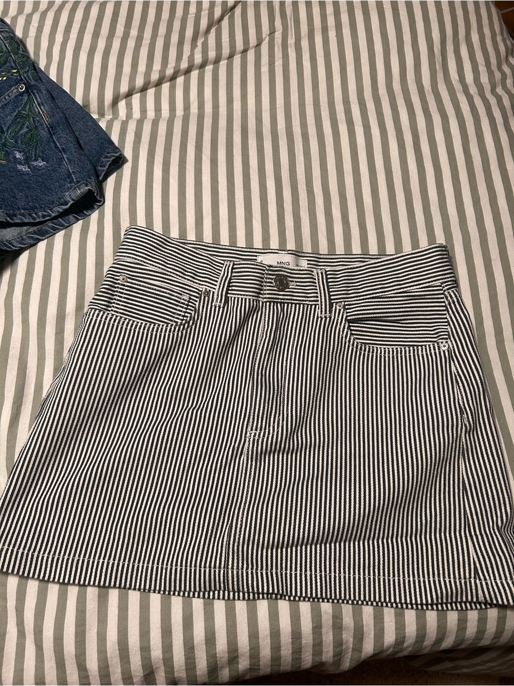 Mango Striped Denim Mini Skirt